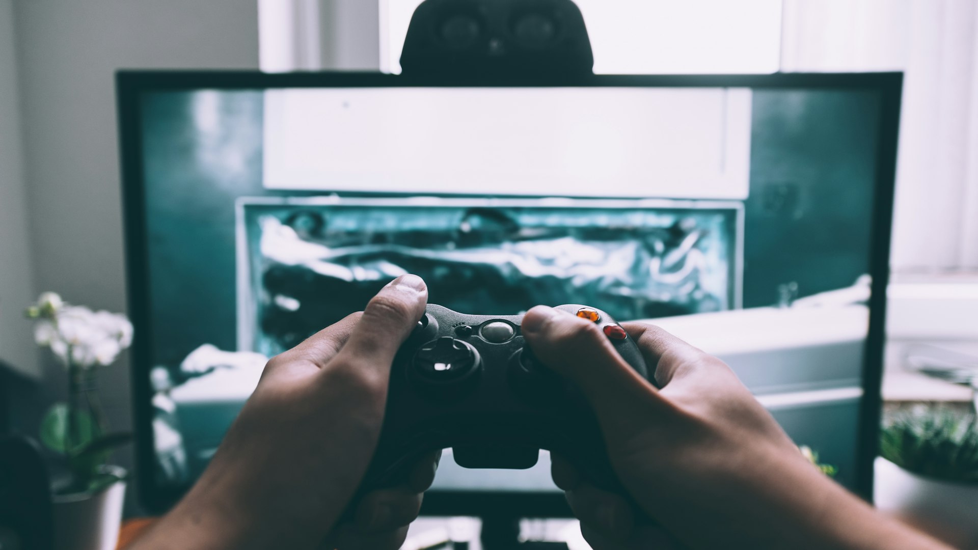 Neon-lit gaming den